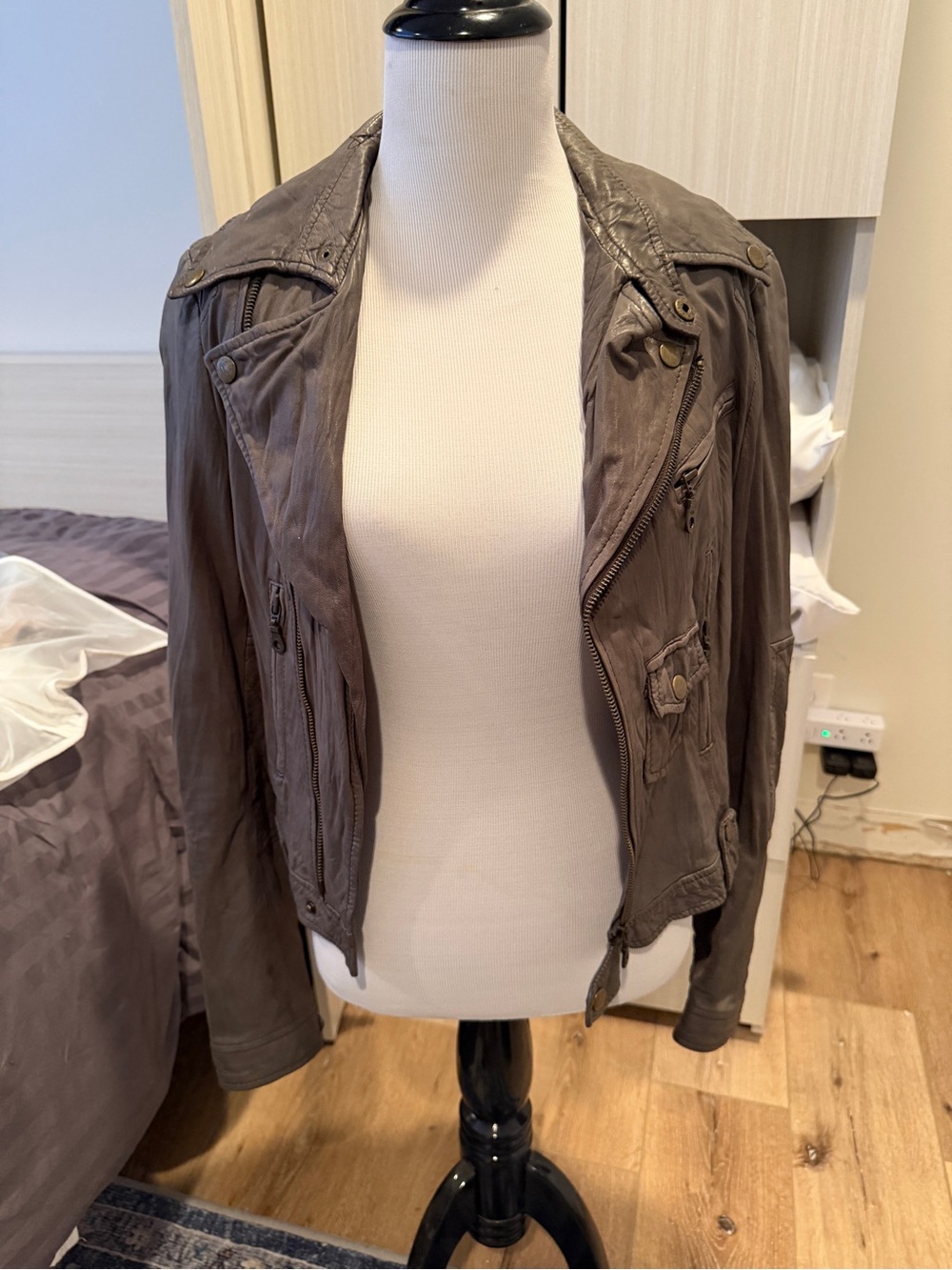 Kenna-t grey moto leather jacket XS